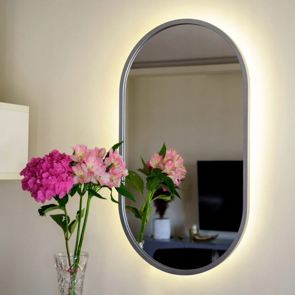 Lustro Owalne Led W Ramie Srebrne 1024x1024