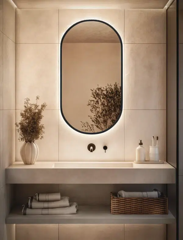 Lustro Owalne Led W Czarnej Ramie 600x784