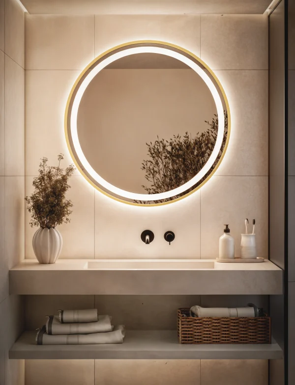 Lustro Okragle Lazienkowe W Zotej Ramie 600x784