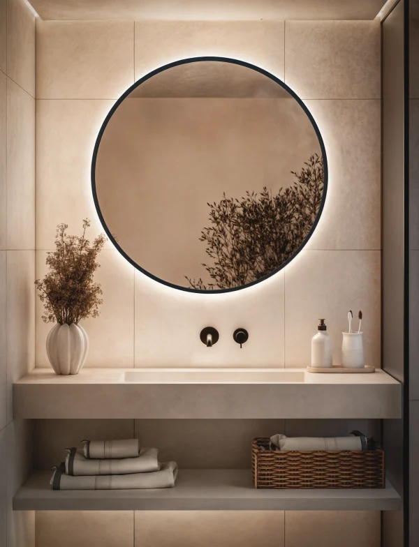 Lustro Okragle Led W Czarnej Ramie 600x784