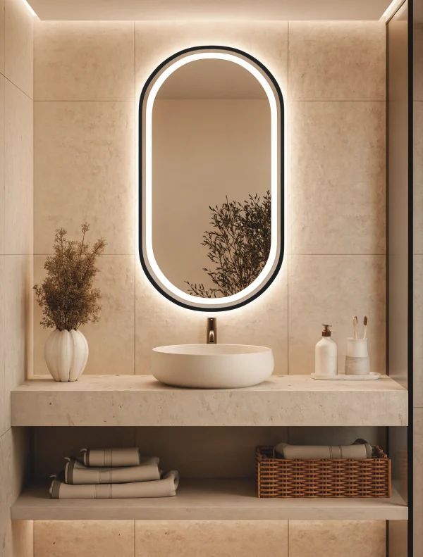Lustro Owalne Led W Czarnej Metalowej Ramie Model03 600x791
